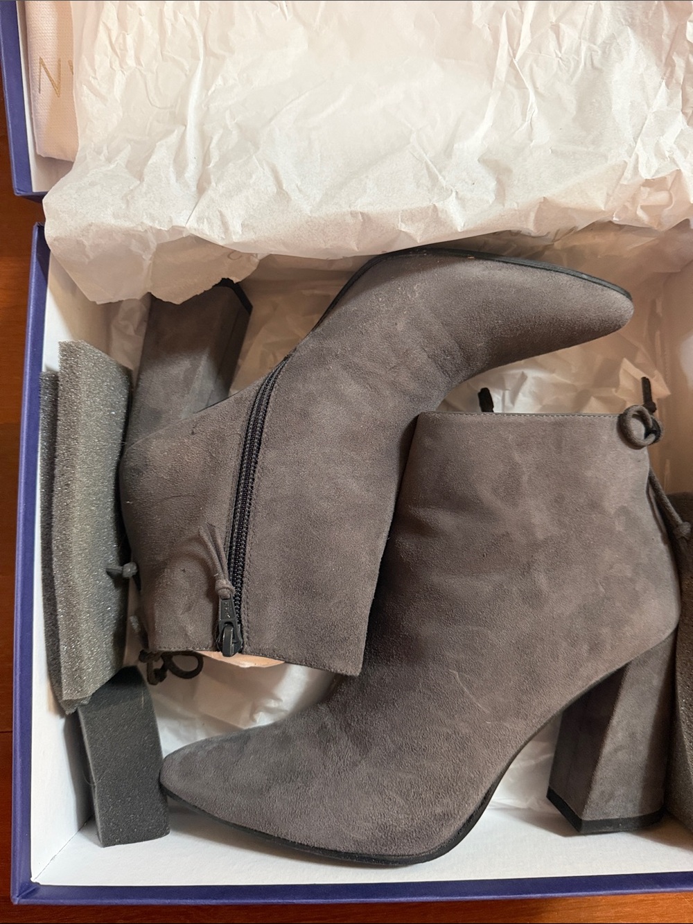 Stuart Weitzman Gray Suede Ankle Booties with Block Heel
